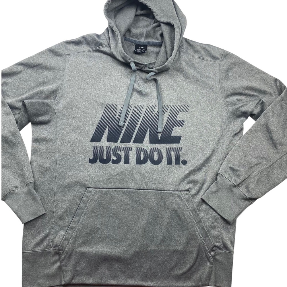 Nike Mens Dri-FIT Hoodie Heather Grey Just Do It Graphic Sweatshirt Medium 0379